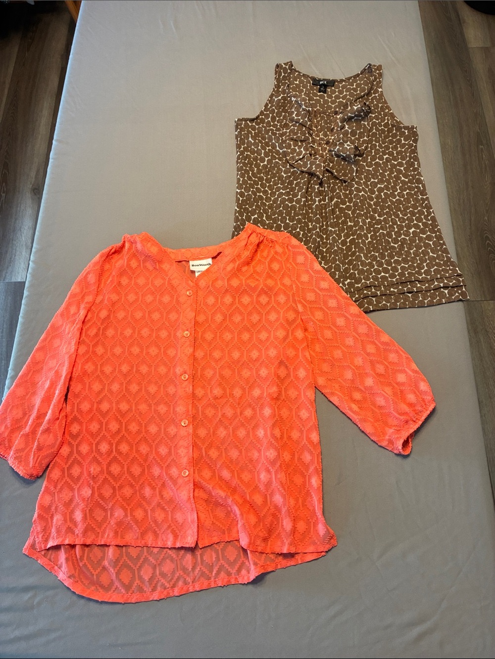 Coral Textured Button-Front Blouse and Brown Cami